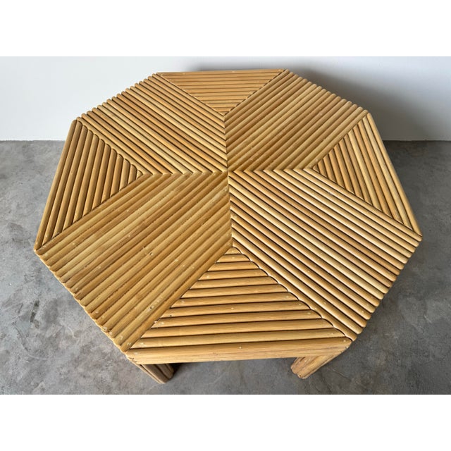 Vintage Geometric Reeded Rattan Octagonal Coffee Table With Glass Top ...