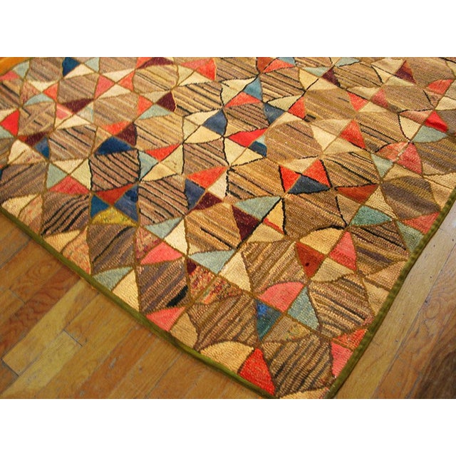 Early 20th Century 1900s Multicolor Geometric Antique American Hooked Rug 4'7" X 7'5" Handknotted Wool Carpet For Sale - Image 5 of 6