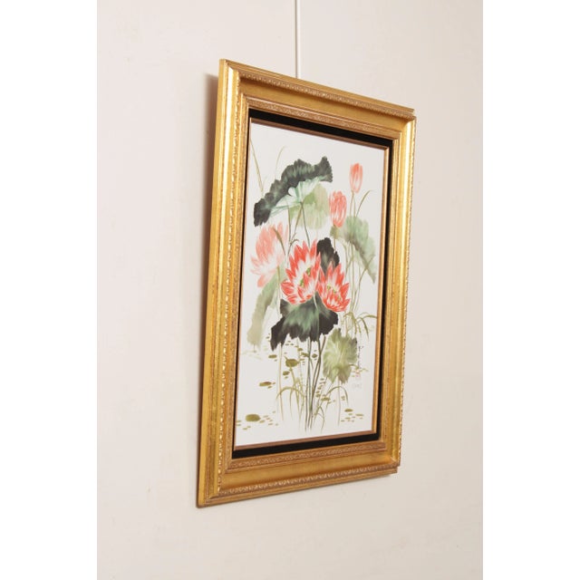 Chinese Vintage Chinese Water Lily Watercolor Painting For Sale - Image 3 of 13