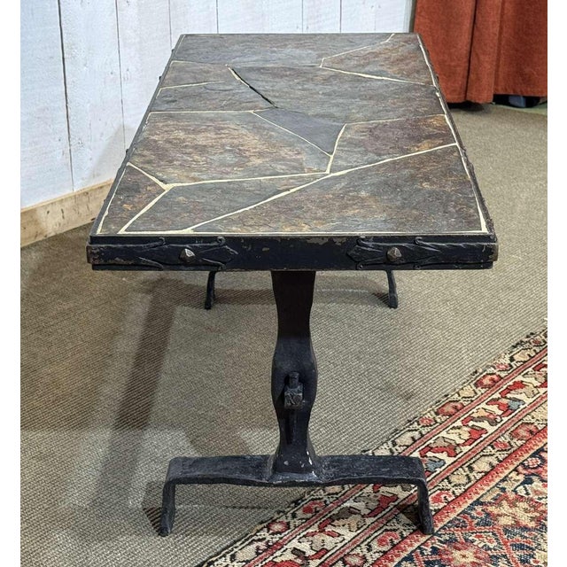 Coffee Table in Forged Steel with a Slate Top, 1950s For Sale - Image 3 of 12
