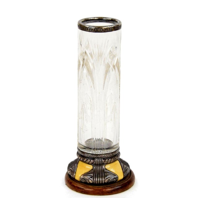 Vintage Cut Crystal Vase with Engraved Decoration and 800 Silver Mount, 1920s For Sale - Image 3 of 5