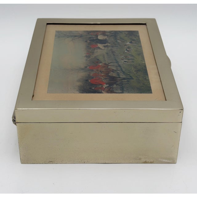 Silver Vintage English Hunt Scene Silver Plate and Glass Humidor or Trinket Box For Sale - Image 8 of 12