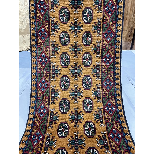 Art Deco Terracotta Brown Turkmen Wool Runner Rug, Tribal Geometric Gul Design For Sale - Image 3 of 13