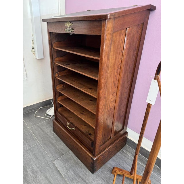 Brown Vintage Roller Shutter Cabinet in Oak, 1930s For Sale - Image 8 of 10