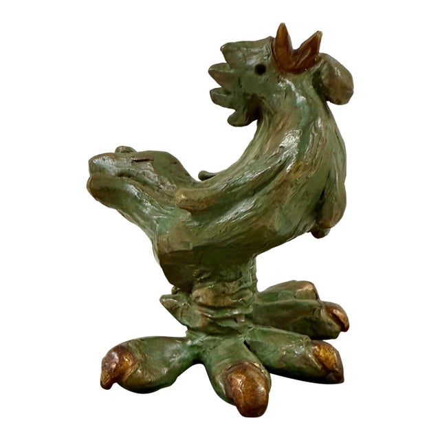 Bronze Happy Rooster Sculpture on Marble by Lino, Signed For Sale