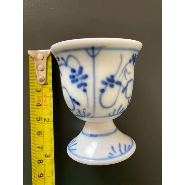 Early 20th Century Antique German Blue and White Porcelain Egg Holder Cup For Sale - Image 10 of 12