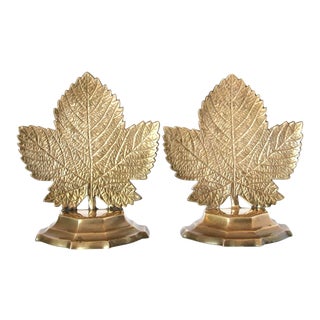 Maple Leaf Brass Bookends - a Pair For Sale