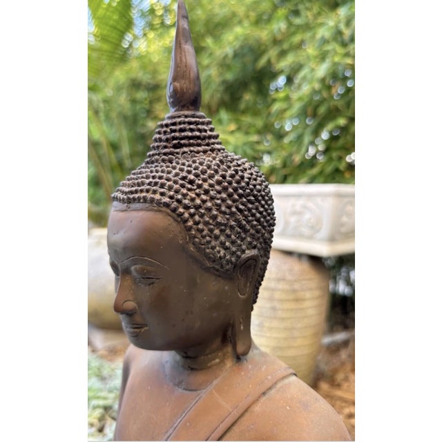 Antique Bronze Meditating Uthong Style Buddha Statue - Ayutthaya Influence For Sale In San Diego - Image 6 of 12
