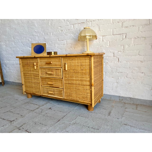 Vintage Italian Rattan Sideboard, 1970s, in Flawless conditions. Designed 1970 to 1979
