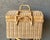 Circa 1970 Coastal Chic Nicely-Sized Decorative Rattan Sewing Basket With Folding Latch Handles For Sale - Image 15 of 15