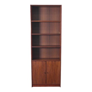 Mid 20th Century Narrow + Tall Danish Teak Bookcase With Lower Doors For Sale