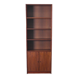 Mid 20th Century Narrow + Tall Danish Teak Bookcase With Lower Doors