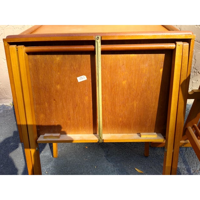 Teak Tv Folding Tray Tables With Rack Set of 5 Chairish