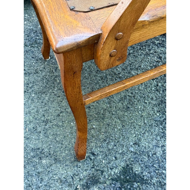 Antique Quarter-Sawn Oak Dining Chairs With Embossed Leather Seats - Set of 4 For Sale In New York - Image 6 of 12