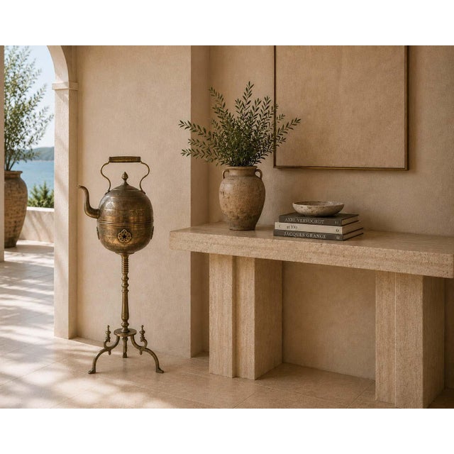 Monumental Moroccan Engraved Brass Tea Kettle on Stand For Sale - Image 12 of 17
