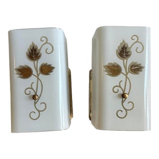 Mid Century Painted Gold Floral Leaf Pattern Sconces, Circa 1950 For Sale