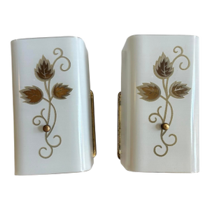 Mid Century Painted Gold Floral Leaf Pattern Sconces, Circa 1950