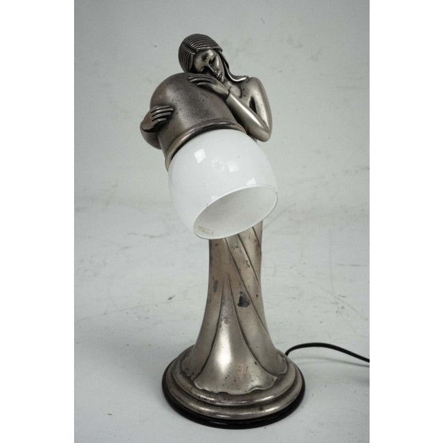 Silver Vermeil Figural Table Lamp with Opaline Glass, Italy, 1960s For Sale - Image 10 of 11