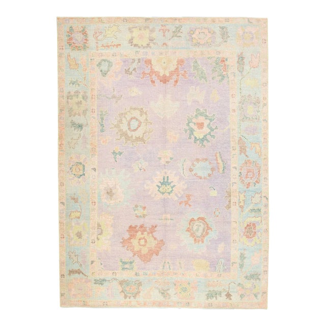 Early 21st Century Multicolor Handwoven Turkish Oushak Rug 5'11" X 8'4" For Sale