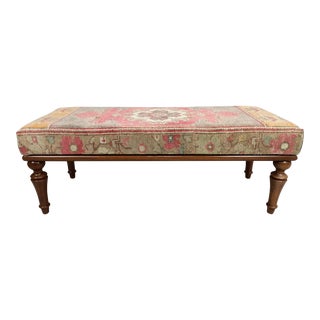Turkish Rug Upholstered Mid Century Style Dining Bench For Sale