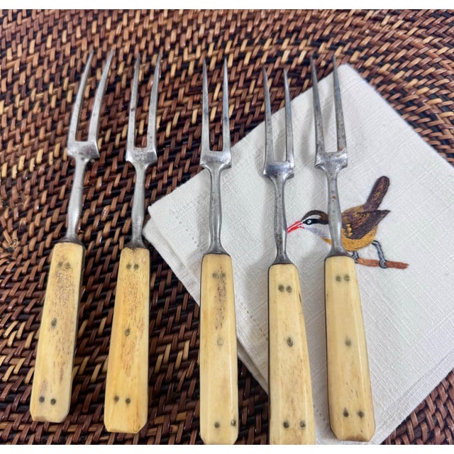 Late 19th Century Antique Primitive Two-Tine Forks With Bone-Style Handles - Set of 5 For Sale - Image 5 of 5