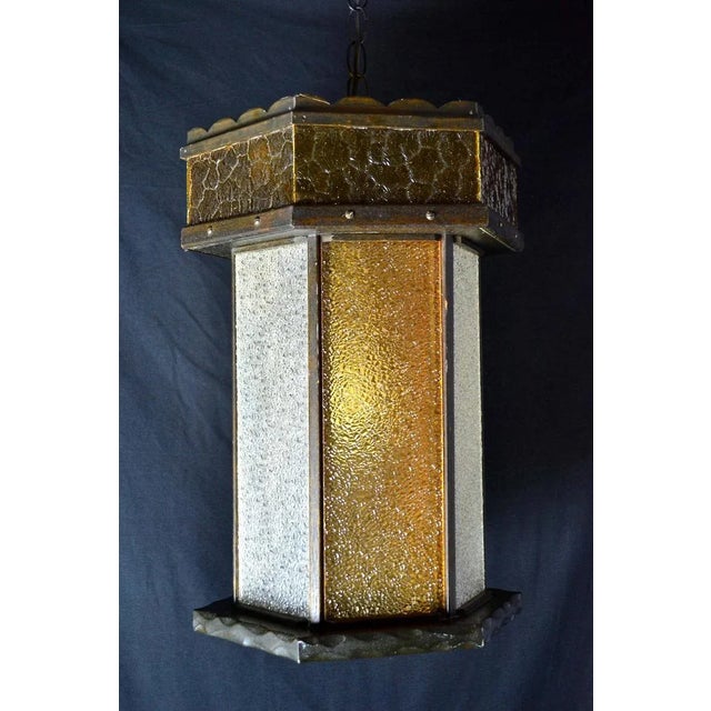 Large Mediterranean Swag Lamp With Amber Pebble Panes For Sale In Fayetteville, AR - Image 6 of 6