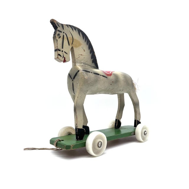Vintage Wooden Horse on Rolling Board, 1930s For Sale - Image 6 of 15