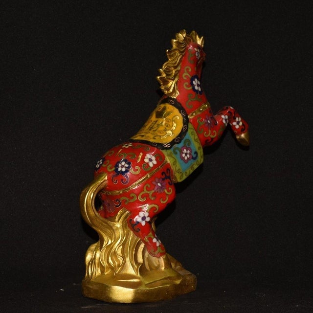 Asian Late 19th Century Cloisonné Enamel Horse Statue, Gilt Bronze Figure, 3kg For Sale - Image 3 of 9