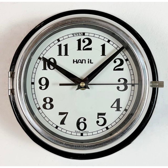 Metal Vintage Black Hanil Ship Wall Clock, 1980s For Sale - Image 7 of 18