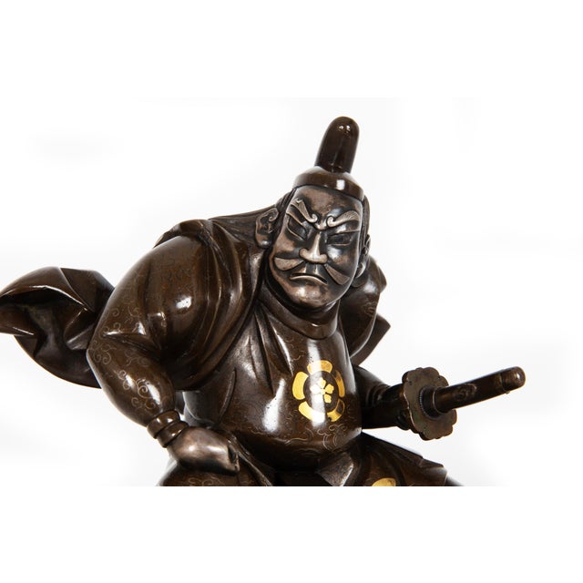 Metal Antique Japanese Meiji Period Bronze Sculpture Okimono of Samurai Warrior For Sale - Image 7 of 18