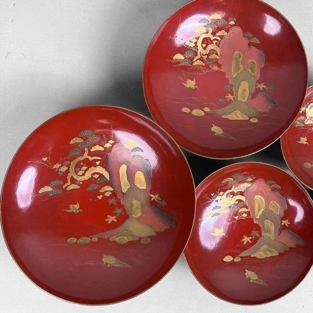 Black Meiji Period Sakazuki Maki-e 蒔絵 Lacquerware, Japan, 1890s, Set of 5 For Sale - Image 8 of 11