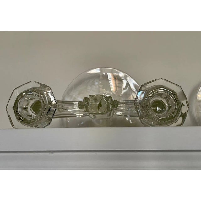 Glass Pair of Art Deco Glass Double Taper Candlesticks For Sale - Image 7 of 7