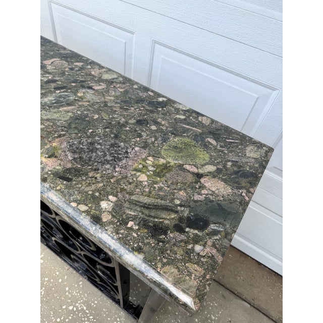 Vintage Mediterranean Wrought Iron Console Table With Stone Top For Sale - Image 12 of 16
