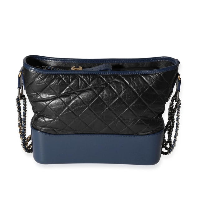 Contemporary Black & Blue Quilted Aged Calfskin Large Gabrielle Hobo For Sale - Image 3 of 8