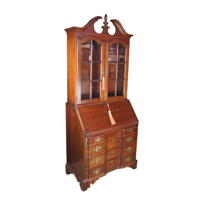 English 1970s Pennsylvania House English Chippendale Cherry Secretary Writing Desk Bookcase For Sale - Image 3 of 15