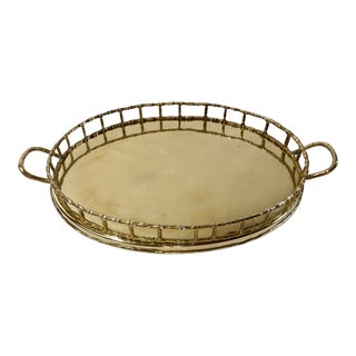 Large Vintage Brass Faux Bamboo Railed Gallery Tray For Sale