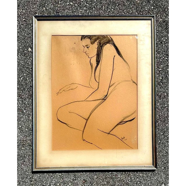 Vintage Original Signed Figure Drawing For Sale - Image 4 of 5