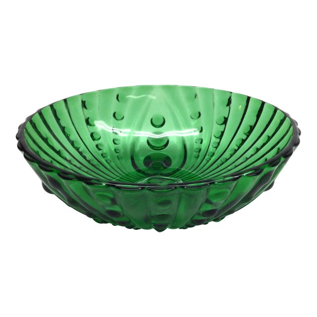 Small Green Hobnail Glass Footed Trinket Bowl For Sale