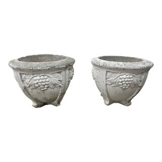 Antique North Carolina Estate Concrete Grape Motif Garden Planters - A Pair For Sale