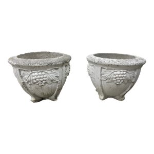 Antique North Carolina Estate Concrete Grape Motif Garden Planters - A Pair