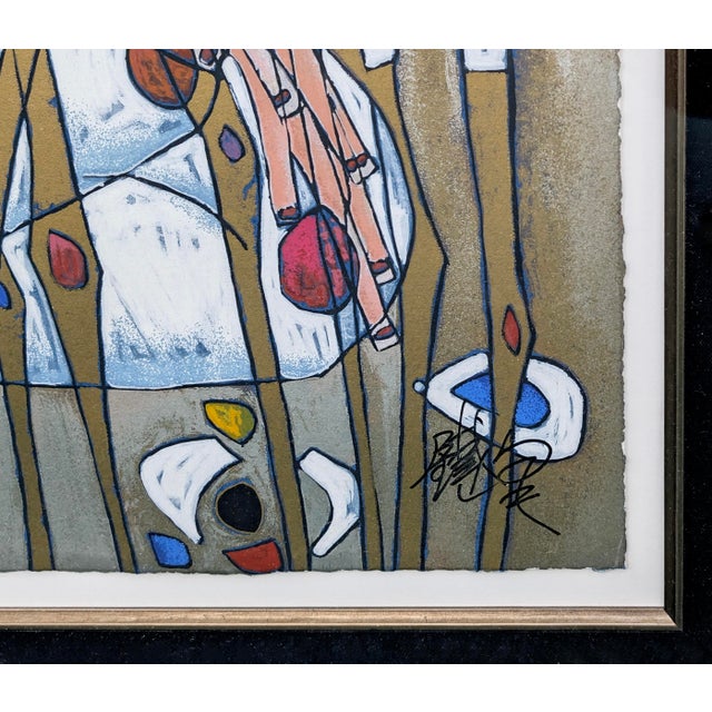Serigraph in colors on paper with deckled edges. Hand signed lower right by Jiang Tiefeng. Hand numbered 279/293 lower...