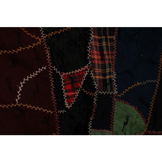 Early 20th Century Vintage Hand Embroidered Crazy Quilt, Wool Patchwork Folk Art Textile Wall Hanging For Sale - Image 5 of 9