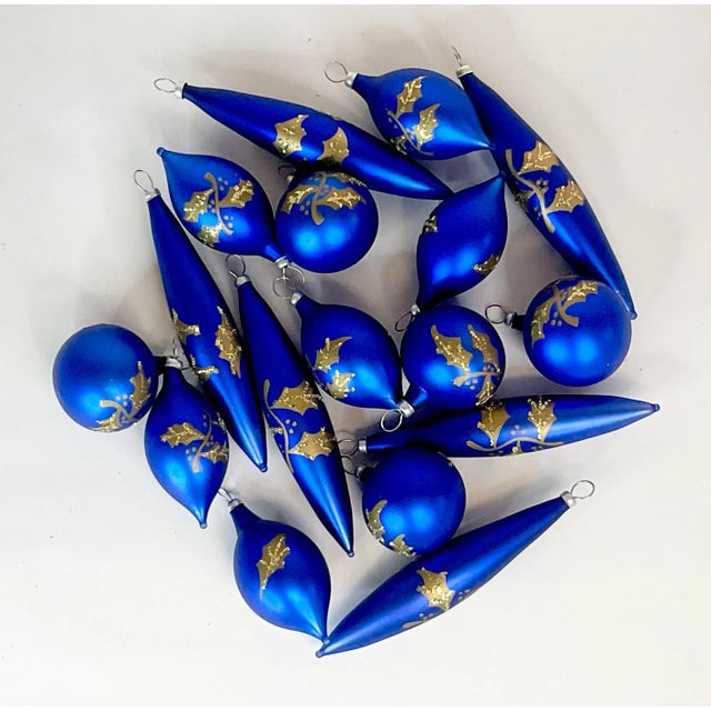 Art Deco Mid-Century Hollywood Regency Petite Blue Glass Ornaments - Set of 17, Christmas For Sale - Image 3 of 8