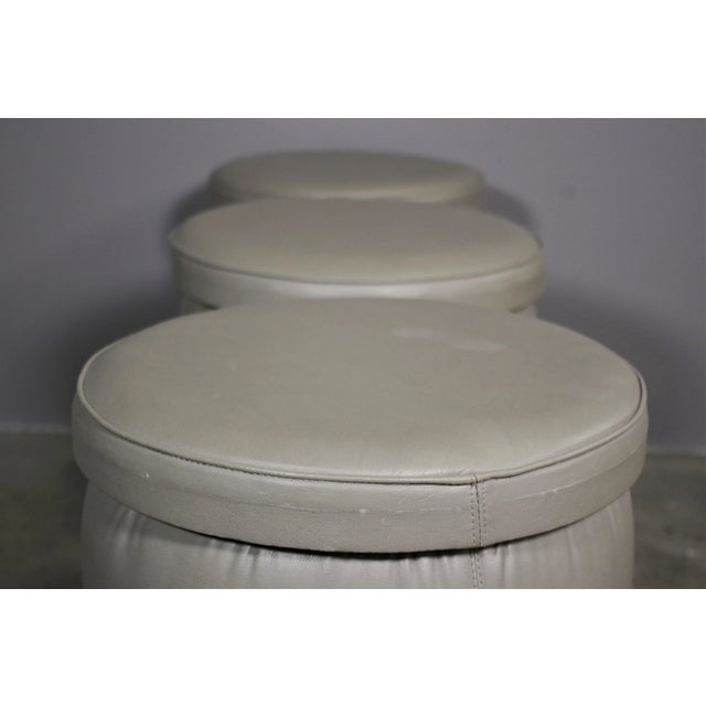 Gray Leatherette Ottomans, 1980s, Set of 3 For Sale - Image 6 of 11