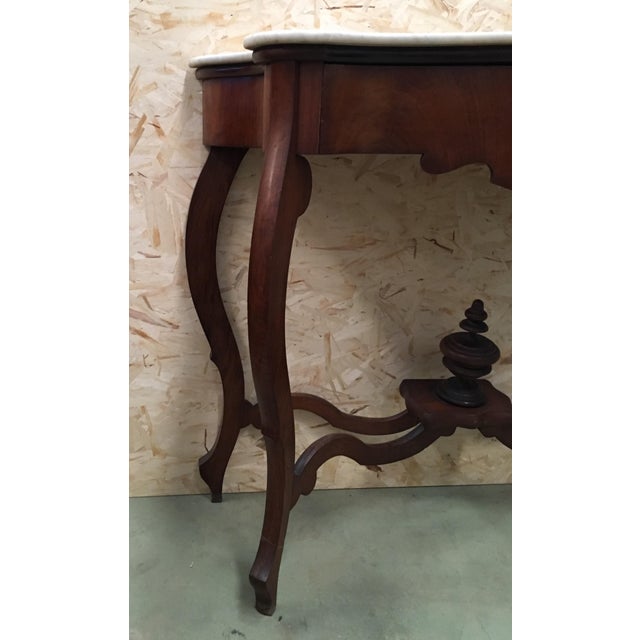 1920s 20th Century Marble Top Walnut Console Table With Drawer For Sale - Image 5 of 12