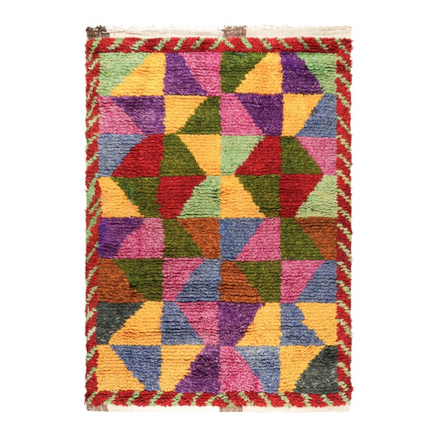 Vintage Tulu Rug With Colorful Geometric Diamond Patterns, From Rug & Kilim For Sale