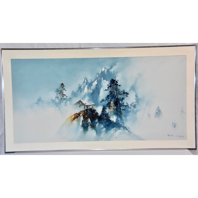 A beautiful Japanese painted silk painting depicting a peaceful landscape. Signed by artist on bottom right corner *...