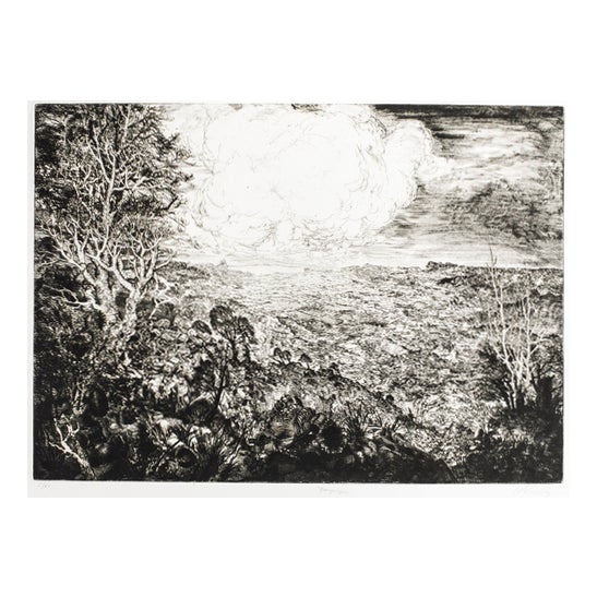 Jean Pierre Velly, Landscape with Cars, Etching, 1969 For Sale