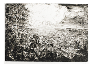 Jean Pierre Velly, Landscape with Cars, Etching, 1969