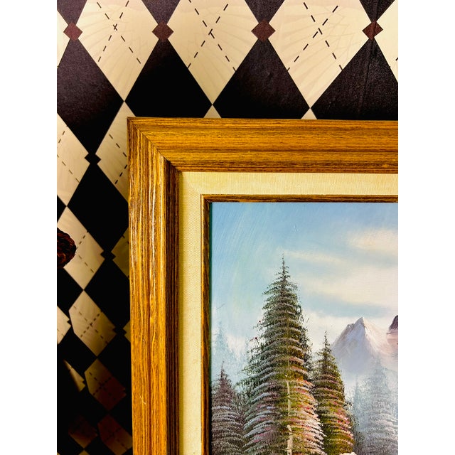 1950s Original Signed M. Scott Textured Winter Mountain Landscape Oil Painting By, Framed For Sale - Image 11 of 13